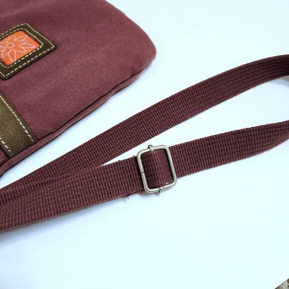 Sherpani Clover Canvas Suede Trim Crossbody Purse Bag -9x7.5x1 Purple Brown - Picture 8 of 10